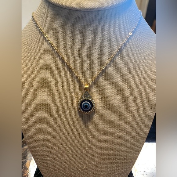 Evil Eye Water Droplet Gold, Rhinestone studded Pendant - Picture 4 of 6
